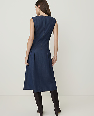 Petite Seamed Denim Flare Midi Dress