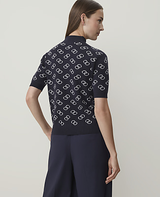 Petite Geo Print Mock Neck Modern Sweater Tee