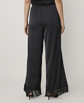 The Petite Fringe Hem Easy Wide-Leg Pant in Satin