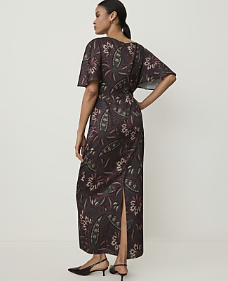 Paisley Boatneck Column Midi Dress