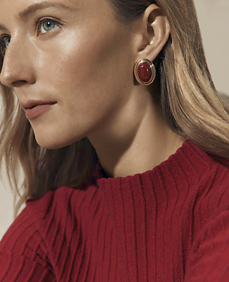 Oval Stone Stud Earrings