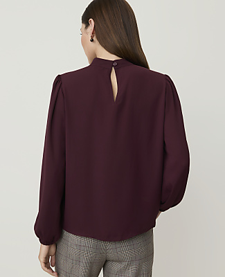 Petite Mock Neck Ruffle Trim Blouse