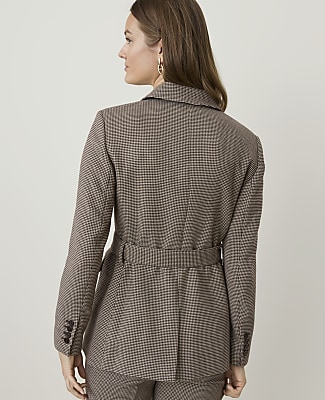 Petite Houndstooth Belted Double Breasted Blazer