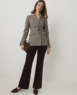 Petite Houndstooth Belted Double Breasted Blazer