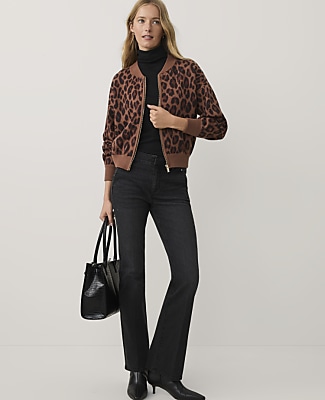 Weekend Leopard Jacquard Bomber Sweater Jacket