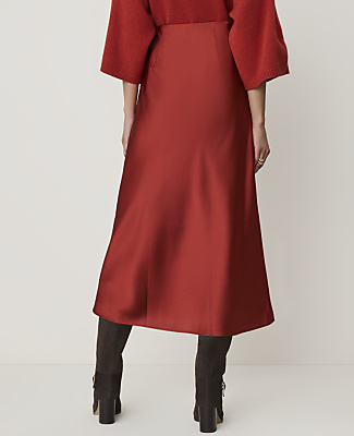 Ann Taylor Midi Slip Skirt Satin Red Ochre Women's