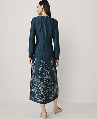 Petite Paisley Crew Neck Midi Dress