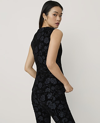 Denim Crew Neck Vest in Floral Velvet