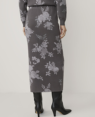 Floral Jacquard Midi Sweater Skirt