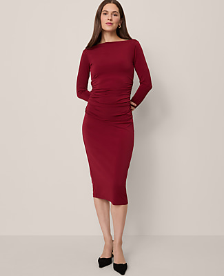 Ruched Knit Midi Dress