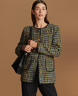 The Long Crew Neck Jacket in Houndstooth Tweed