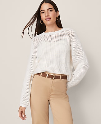 Weekend Open Stitch Scalloped Sweater