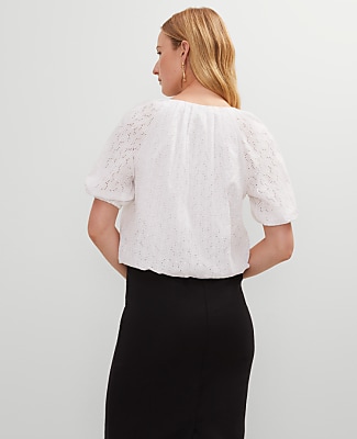 Eyelet Bubble Hem Blouse