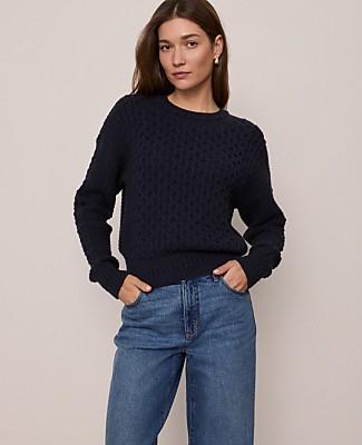 Weekend Popcorn-Stitch Cable Sweater