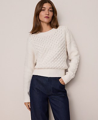 Weekend Popcorn-Stitch Cable Sweater