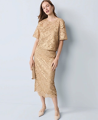 Lace Column Midi Skirt
