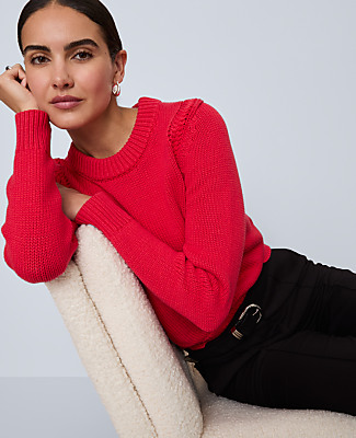 Petite Shoulder Detail Crew Neck Sweater