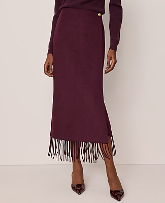 Petite Fringe Midi Wrap Skirt
