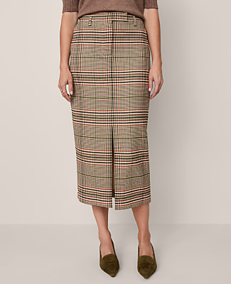 The Petite Trouser Column Midi Skirt in Plaid