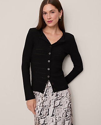 Petite Ribbed V-Neck Cardigan