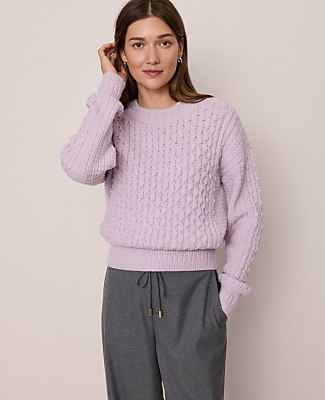 Petite Weekend Popcorn-Stitch Cable Sweater