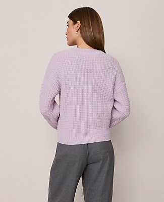 Petite Weekend Popcorn-Stitch Cable Sweater