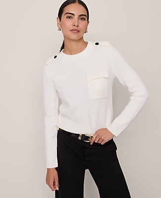 Petite Ribbed Pocket Sweater