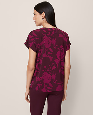 Petite Floral Mixed Media Pleat Front Top