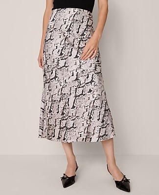 Snake Print Satin Bias Slip Skirt