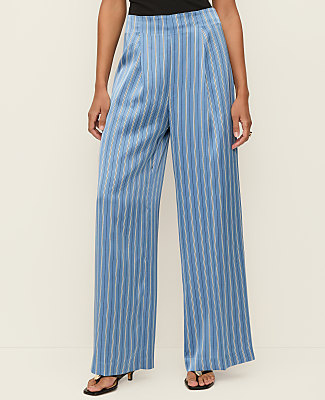 The Pleated Satin Wide-Leg Pant in Stripes