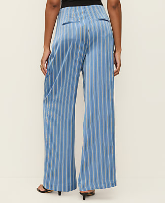 The Pleated Satin Wide-Leg Pant in Stripes