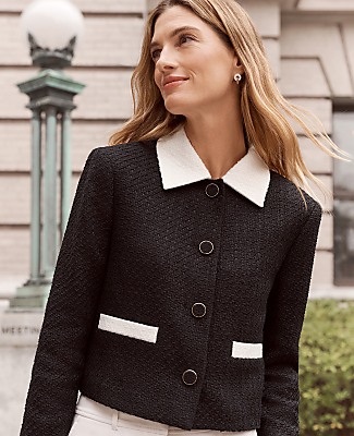 Contrast Trim Tweed Jacket