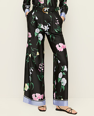 The Floral Pleated Wide-Leg Pant in Satin