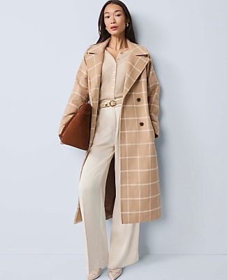 Petite Windowpane Belted Coat