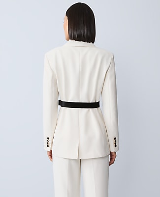 The Petite Belted Fitted Long Blazer in Crepe