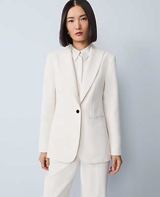 The Petite Belted Fitted Long Blazer in Crepe