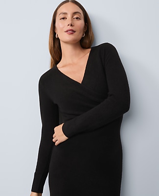 Petite Wrap Effect Sweater Sheath Dress