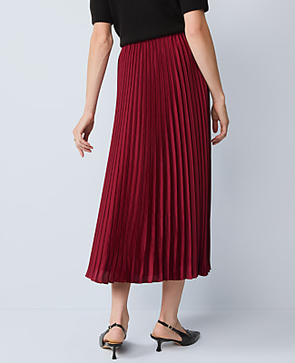 Satin Pleated Midi Skirt