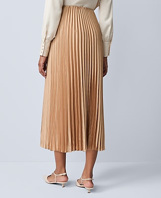 Satin Pleated Midi Skirt