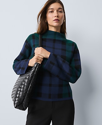 Petite Plaid Mock Neck Sweater