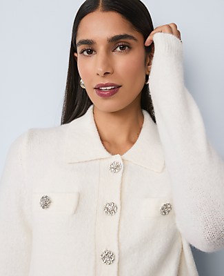 Petite Embellished Collared Cardigan