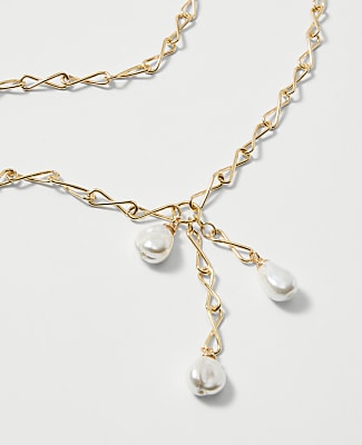 Triple Pearl Lariat Necklace - Ivory