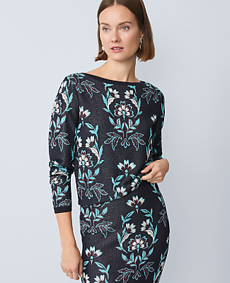Petite Floral Jacquard Boatneck Sweater