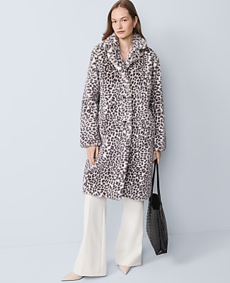 Petite Animal Print Faux Fur Coat
