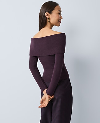 Petite Ribbed Off-The-Shoulder Sweater
