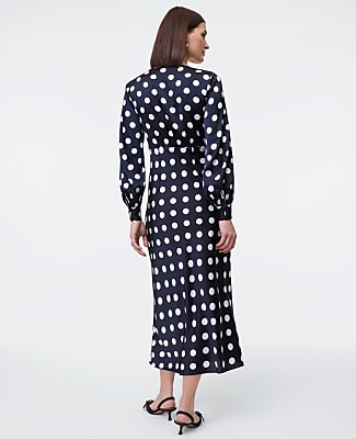 Petite Satin Dotted Midi Dress