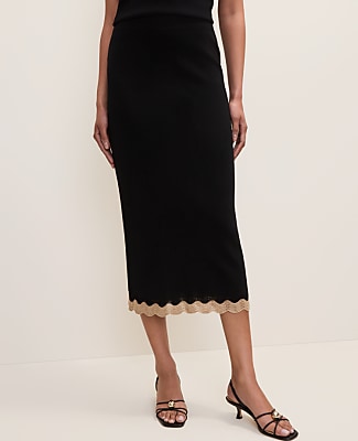 Metallic Trim Sweater Midi Skirt