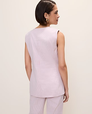 The Long Crew Neck Vest in Seersucker