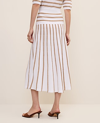 Striped A-Line Sweater Midi Skirt