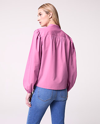 Petite Weekend Embroidered Collar Blouse